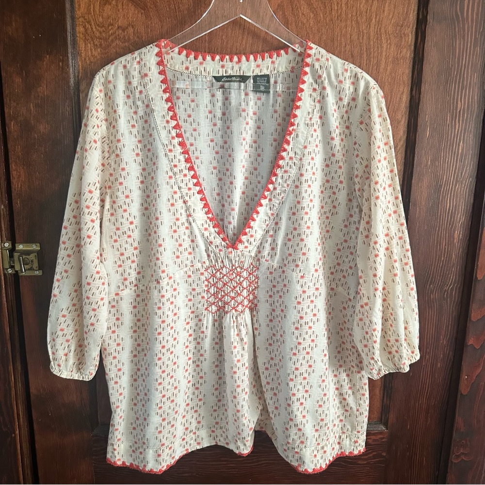 Eddie Bauer V-Neck 3/4 Sleeve Blouse